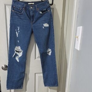 Levi's Blue Distressed Straight Leg Jeans